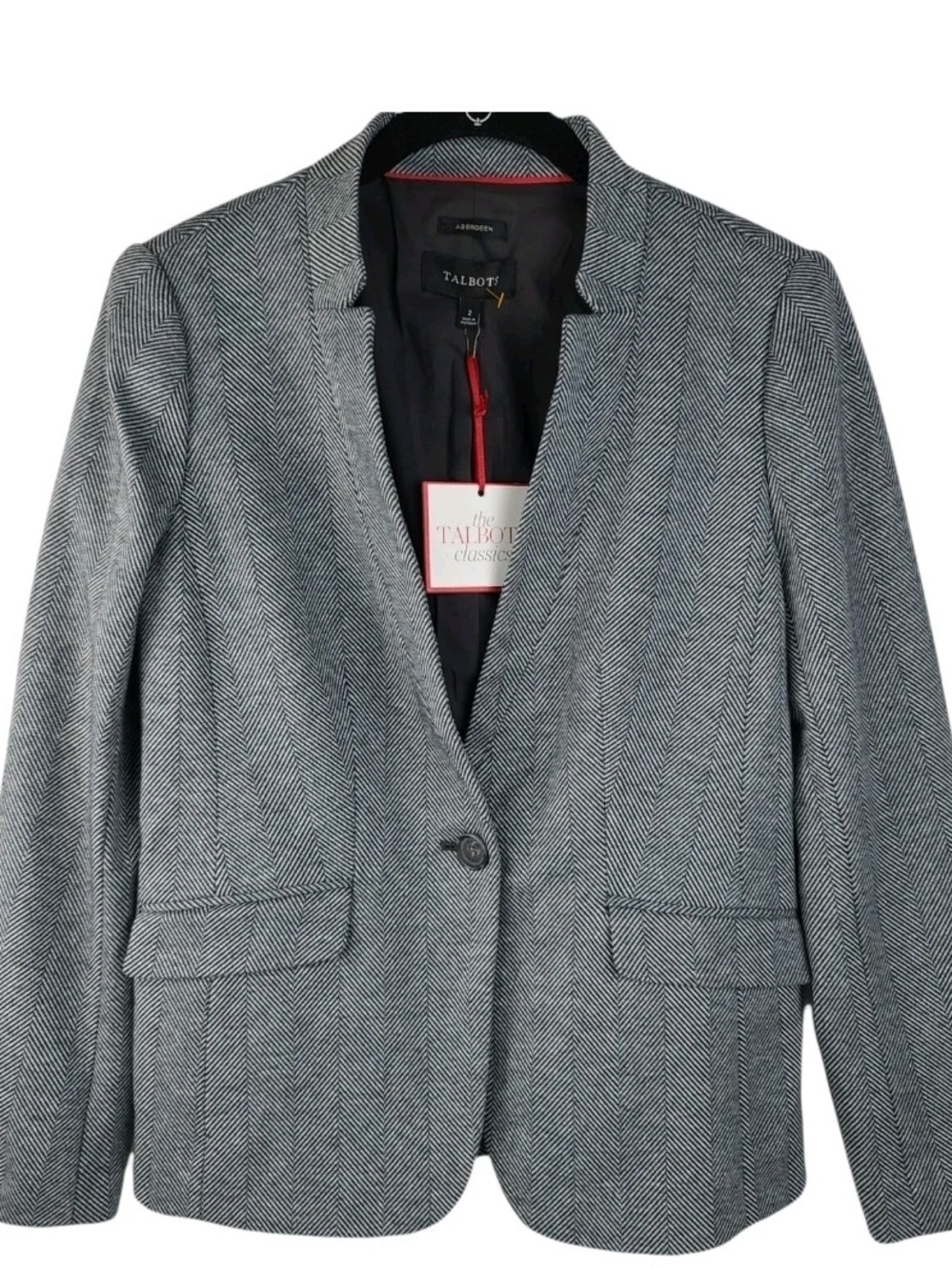 Talbots Aberdeen Women's Gray Black Herringbone Blazer Size 8 Petite Pre-love